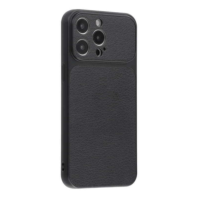 For iPhone 15 Pro Case Sheepskin Texture Leather Coated TPU Phone Cover with Precise Camera Cutouts - Black