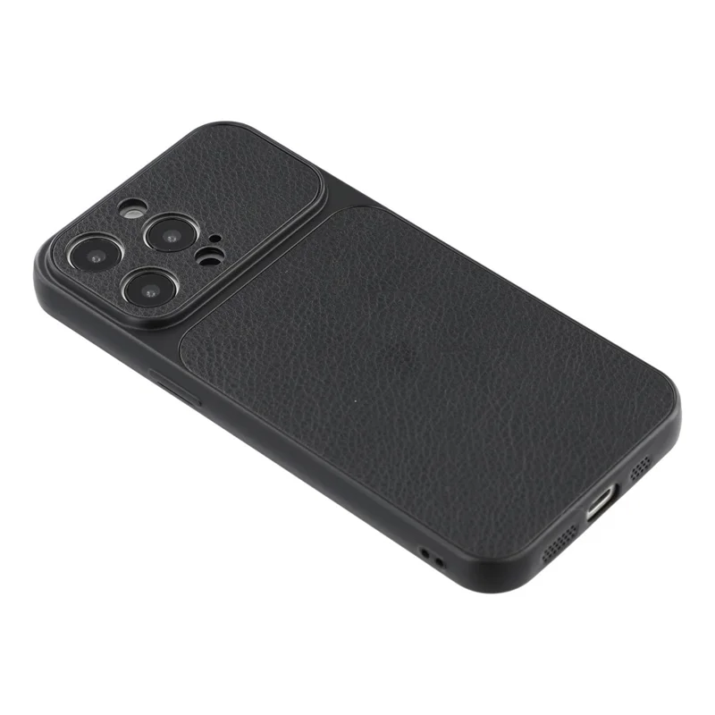 For iPhone 15 Pro Case Sheepskin Texture Leather Coated TPU Phone Cover with Precise Camera Cutouts - Black