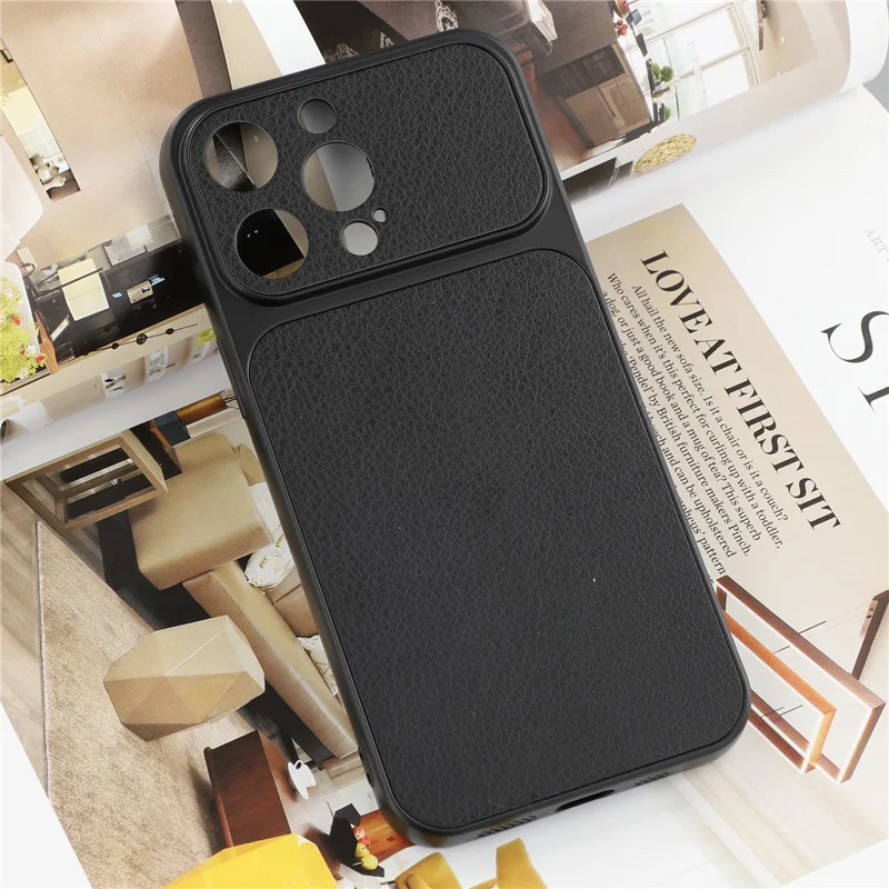For iPhone 15 Pro Case Sheepskin Texture Leather Coated TPU Phone Cover with Precise Camera Cutouts - Black