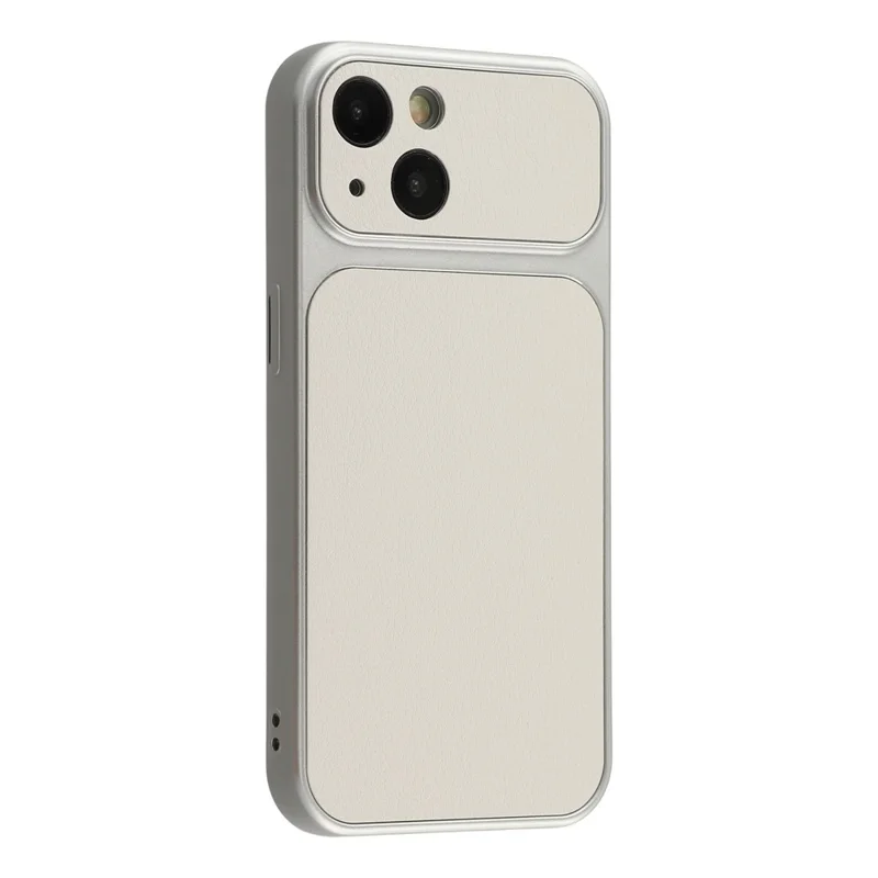 Coque pour iPhone 15, housse en cuir PU texturé agneau avec revêtement TPU, découpes précises pour appareil photo - Blanc
