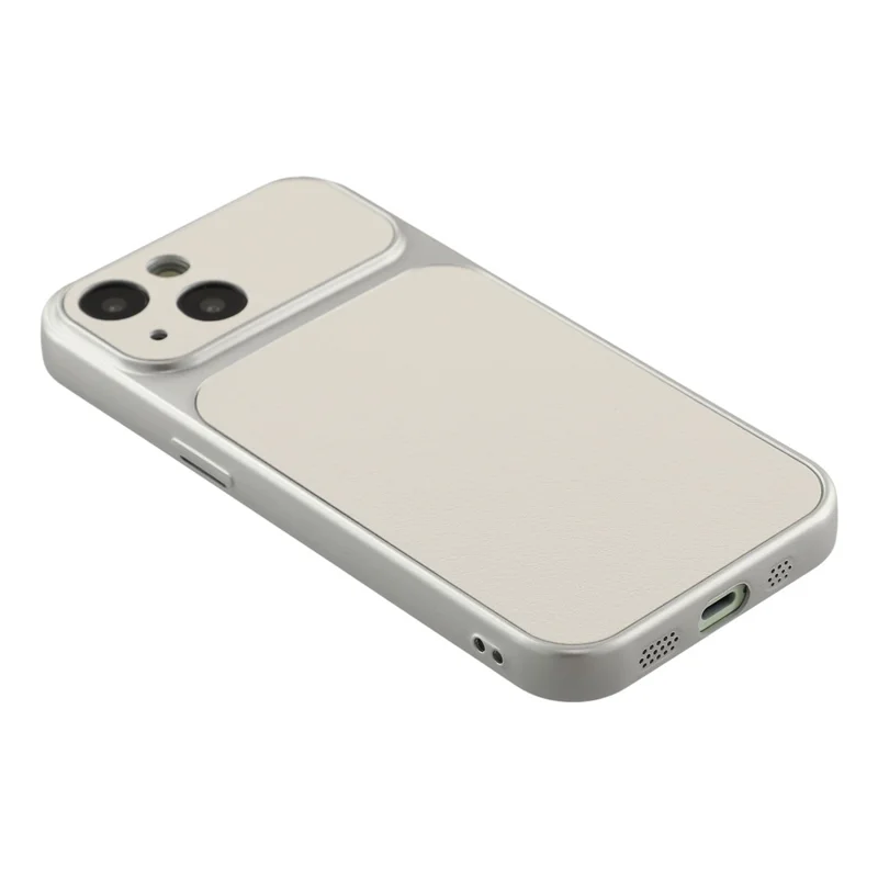 Coque pour iPhone 15, housse en cuir PU texturé agneau avec revêtement TPU, découpes précises pour appareil photo - Blanc