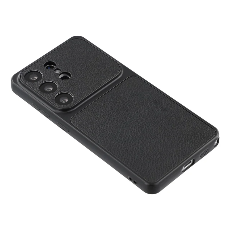 For Samsung Galaxy S24 Ultra Case Sheepskin Texture Leather Coated TPU Phone Cover with Precise Camera Cutouts - Black