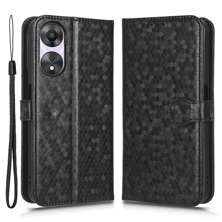 Para Oppo A58 5G PU PU Puero Pelégo de Películo Patrato Dot Cubierta de Blande Aprobaje de Claba Espresa Con Correp - Negro