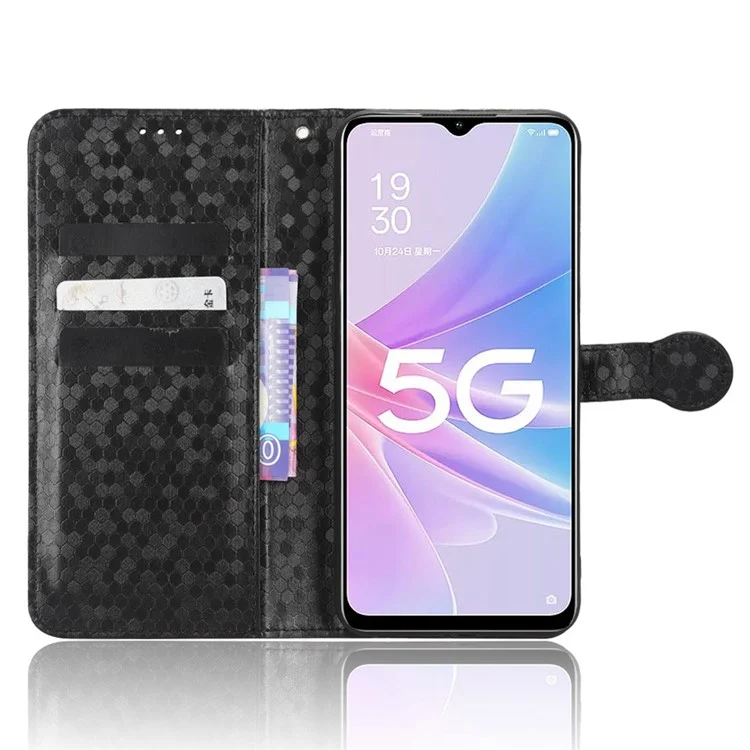 Para Oppo A58 5G PU PU Puero Pelégo de Películo Patrato Dot Cubierta de Blande Aprobaje de Claba Espresa Con Correp - Negro