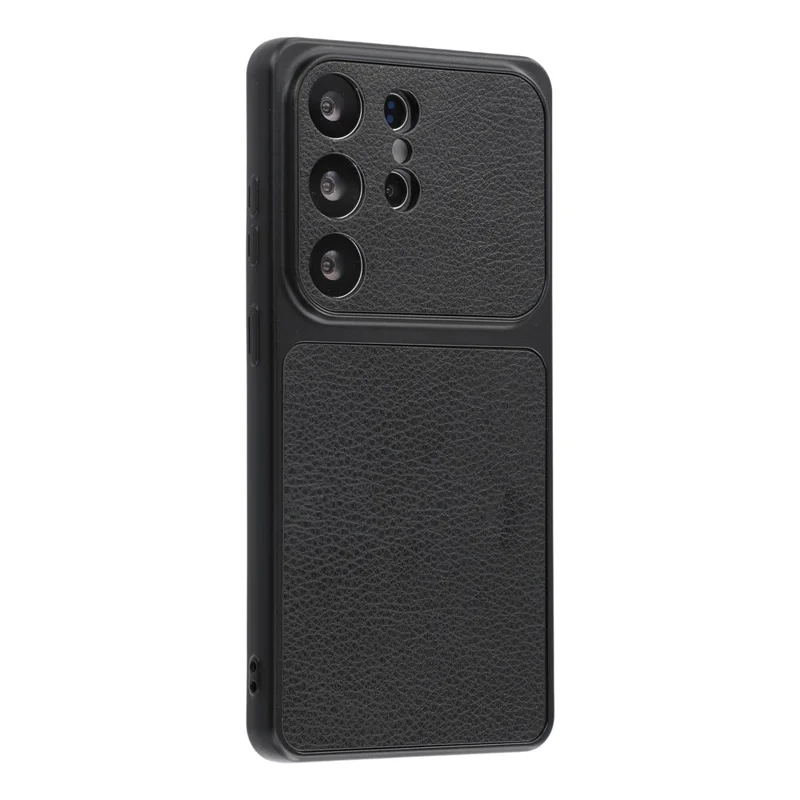 For Samsung Galaxy S25 Ultra Case Sheepskin Texture Leather Coated TPU Phone Cover with Precise Camera Cutouts - Black