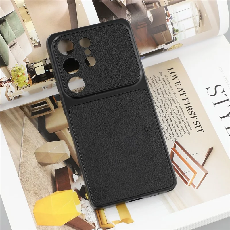 For Samsung Galaxy S25 Ultra Case Sheepskin Texture Leather Coated TPU Phone Cover with Precise Camera Cutouts - Black