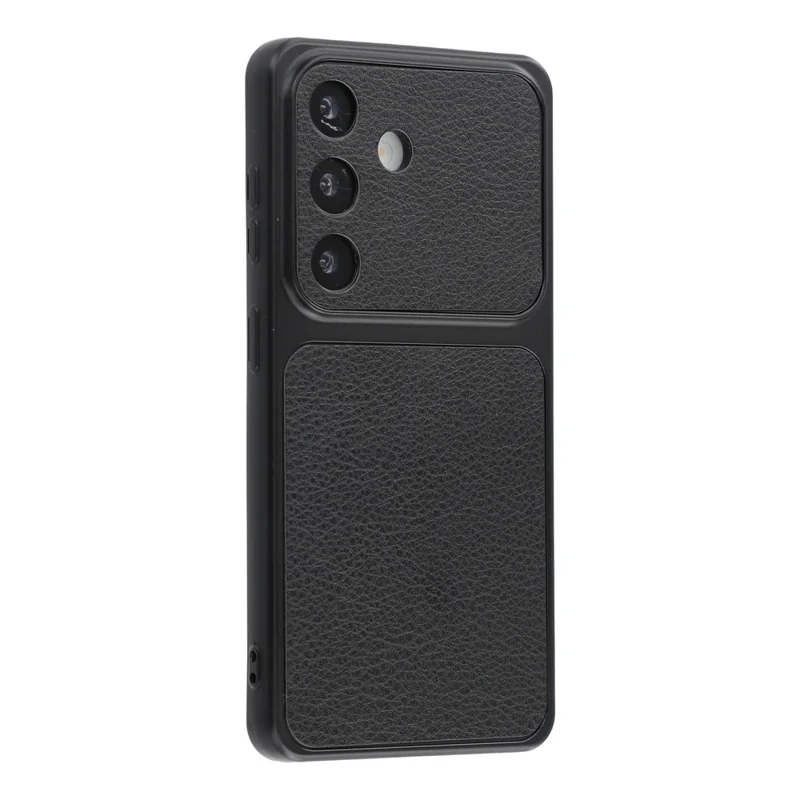 For Samsung Galaxy S26+ Case Sheepskin Texture Leather Coated TPU Phone Cover with Precise Camera Cutouts - Black