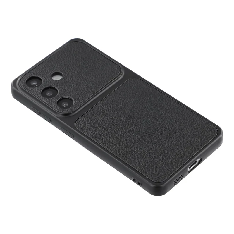 For Samsung Galaxy S25 FE Case Sheepskin Texture Leather Coated TPU Phone Cover with Precise Camera Cutouts - Black
