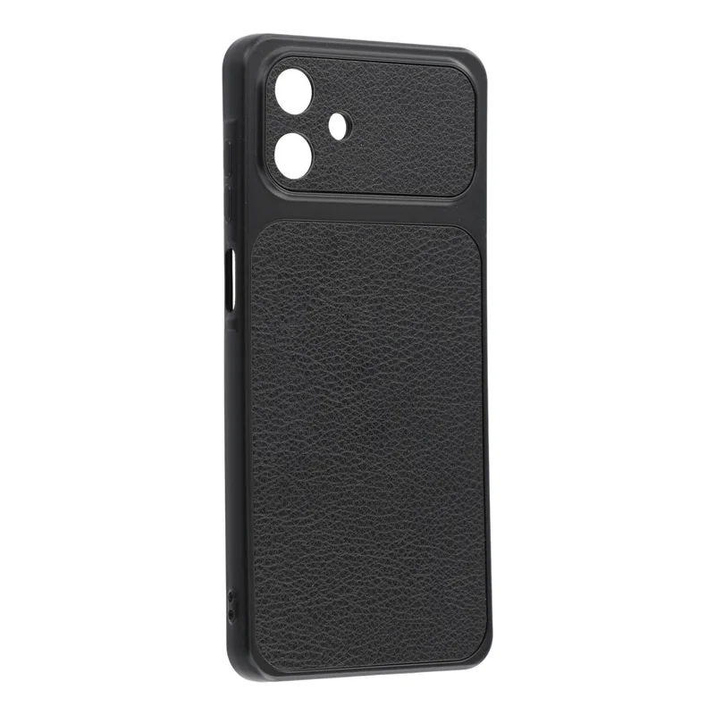 For Samsung Galaxy A06 4G Case Sheepskin Texture Leather Coated TPU Phone Cover with Precise Camera Cutouts - Black