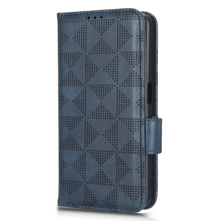 For Oppo A58 5G Imprinted Triangle Pattern PU Leather Wallet Stand Case Phone Drop-proof Cover with Hand Strap - Blue