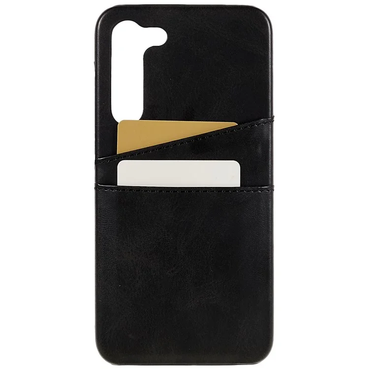 For Samsung Galaxy S23+ Phone Case PU Leather Coated PC Back Cover with Two Card Slots - Black