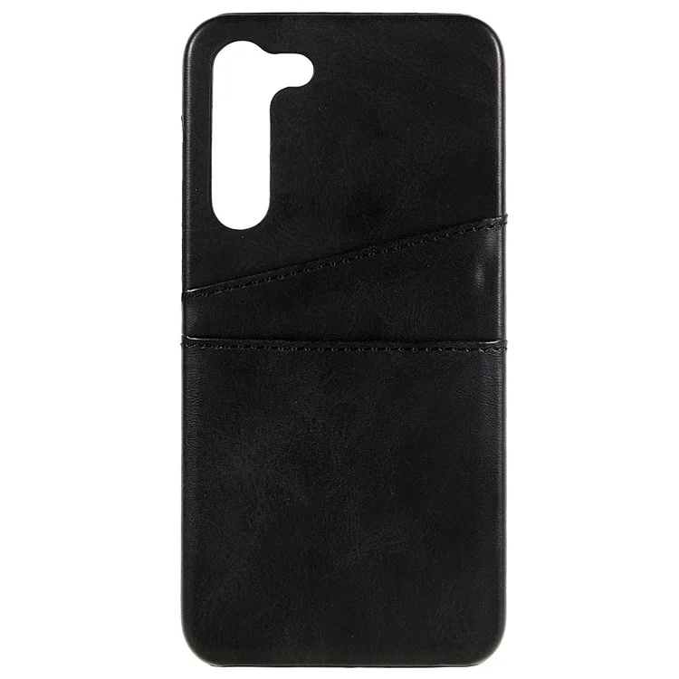 For Samsung Galaxy S23+ Phone Case PU Leather Coated PC Back Cover with Two Card Slots - Black