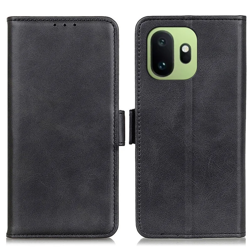 For OnePlus 15T 5G Case Stand Cowhide Texture PU Leather Phone Cover - Black