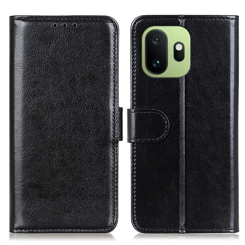For OnePlus 15T 5G Case Crazy Horse Texture PU Leather Phone Stand Cover - Black