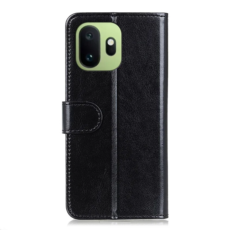 For OnePlus 15T 5G Case Crazy Horse Texture PU Leather Phone Stand Cover - Black