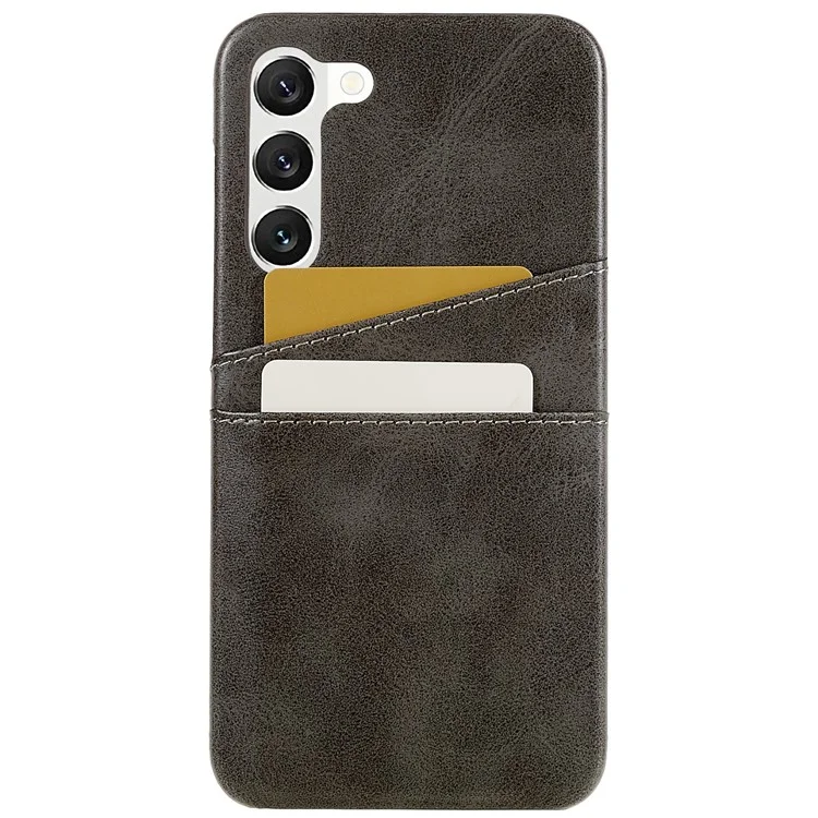 Para Samsung Galaxy S23 Scratch Proof Phone Case PU Leather Coated PC Back Cover with Two Card Slots - Cinza