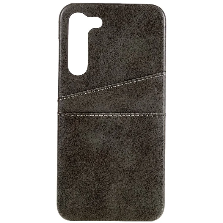 Para Samsung Galaxy S23 Scratch Proof Phone Case PU Leather Coated PC Back Cover with Two Card Slots - Cinza