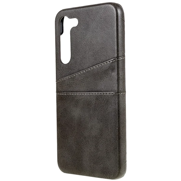 Para Samsung Galaxy S23 Scratch Proof Phone Case PU Leather Coated PC Back Cover with Two Card Slots - Cinza