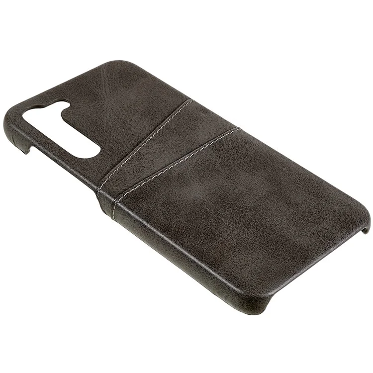 Para Samsung Galaxy S23 Scratch Proof Phone Case PU Leather Coated PC Back Cover with Two Card Slots - Cinza