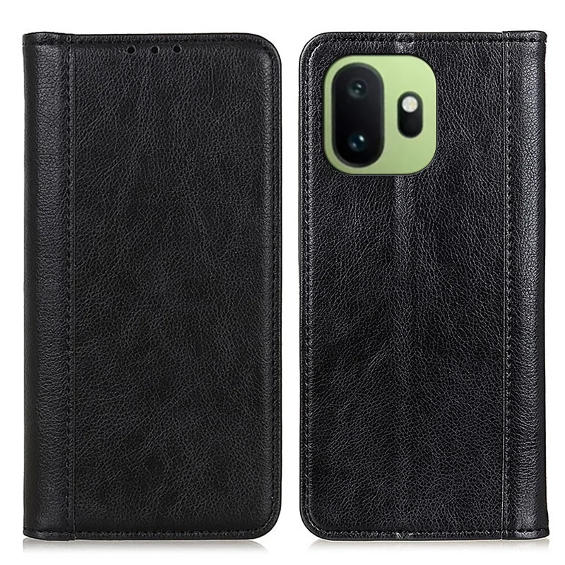 For OnePlus 15T 5G Stand Case Split Leather Litchi Texture Wallet Phone Cover - Black