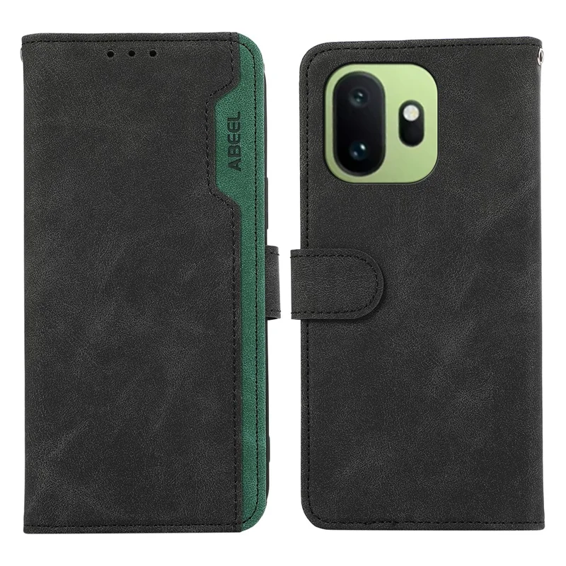 ABEEL For OnePlus 15T 5G Case Color Splicing Leather Flip Phone Cover RFID Blocking - Black