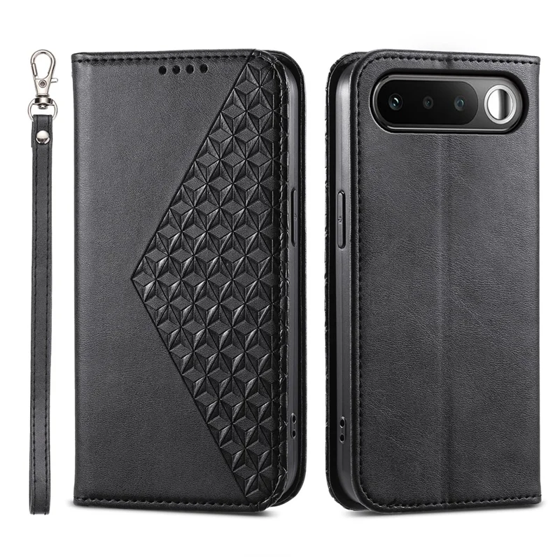 For Realme 16 5G Case Calf Texture PU Leather Wallet Phone Cover with Wrist Strap - Black