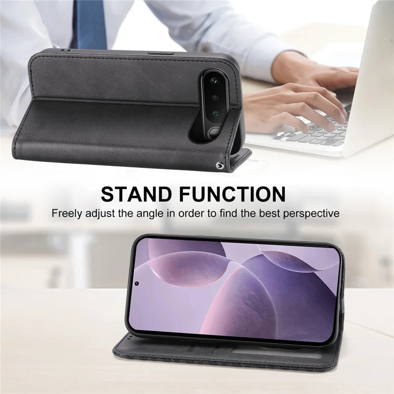 For Realme 16 5G Case Calf Texture PU Leather Wallet Phone Cover with Wrist Strap - Black