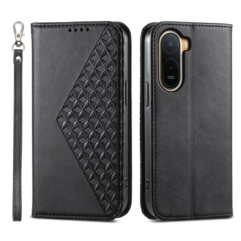 For Xiaomi Redmi A7 Pro 4G Case Calf Texture PU Leather Wallet Phone Cover with Wrist Strap - Black