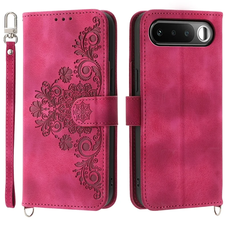 Чехол-кошелек с цветочным рисунком из искусственной кожи PU для Realme 16 5G с ремешком — винный красный