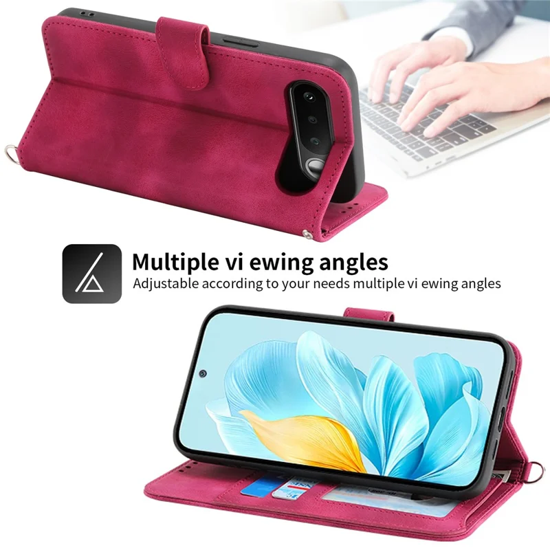 Чехол-кошелек с цветочным рисунком из искусственной кожи PU для Realme 16 5G с ремешком — винный красный