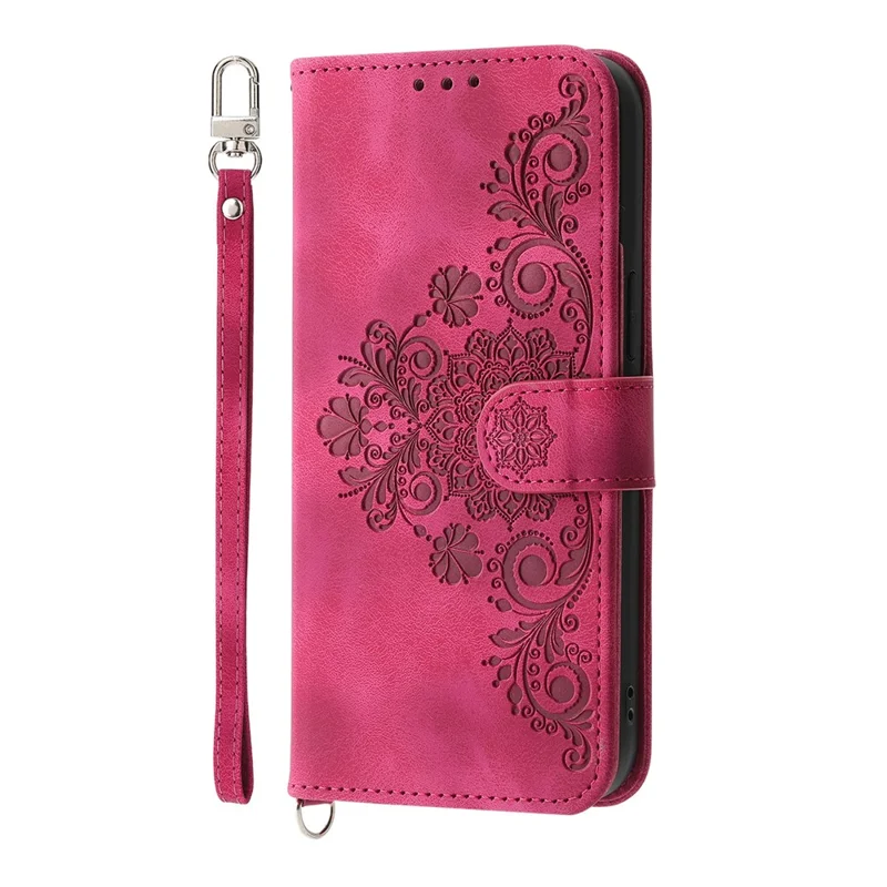 For Xiaomi Redmi A7 Pro 4G Wallet Case Flower Pattern PU Leather Phone Cover with Strap - Wine Red