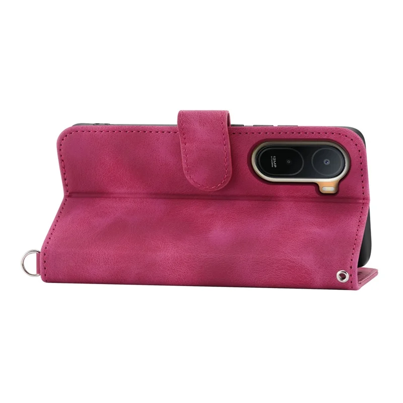 For Xiaomi Redmi A7 Pro 4G Wallet Case Flower Pattern PU Leather Phone Cover with Strap - Wine Red