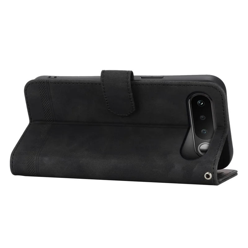 DIERFENG DF-03 для Realme 16 5G чехол из искусственной кожи с тиснением линий, бумажник, чехол для телефона с ремешком на запястье — черный