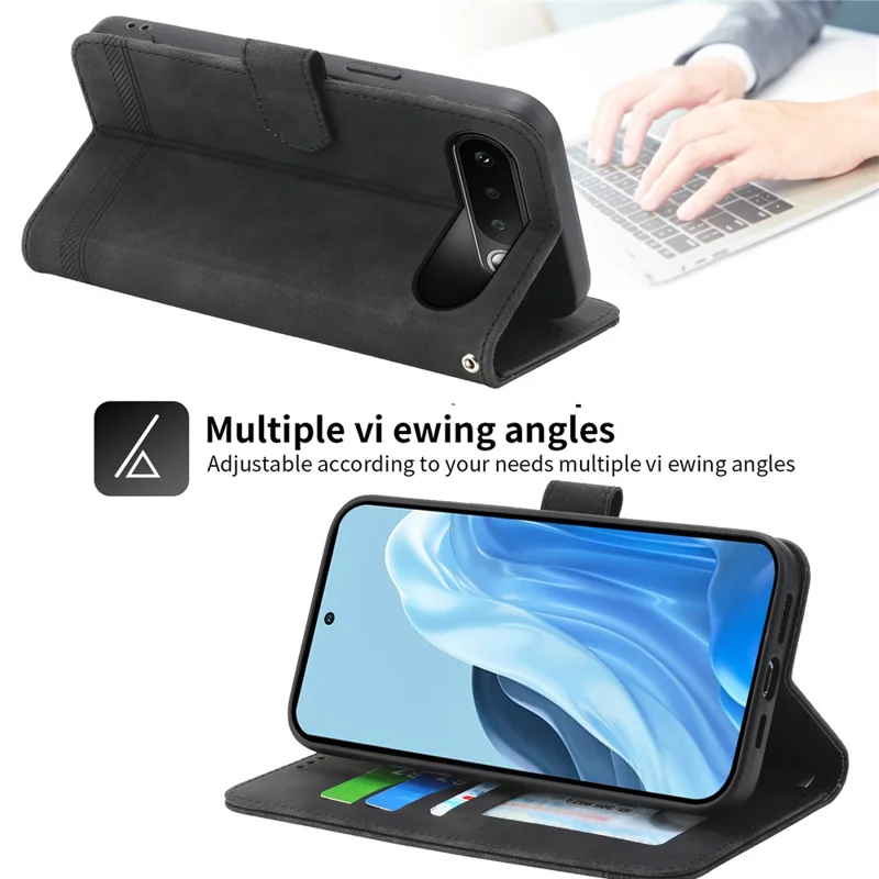 DIERFENG DF-03 для Realme 16 5G чехол из искусственной кожи с тиснением линий, бумажник, чехол для телефона с ремешком на запястье — черный