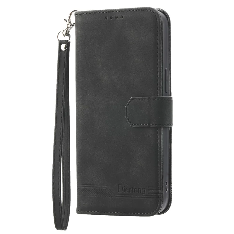 DIERFENG DF-03 для Realme 16 5G чехол из искусственной кожи с тиснением линий, бумажник, чехол для телефона с ремешком на запястье — черный