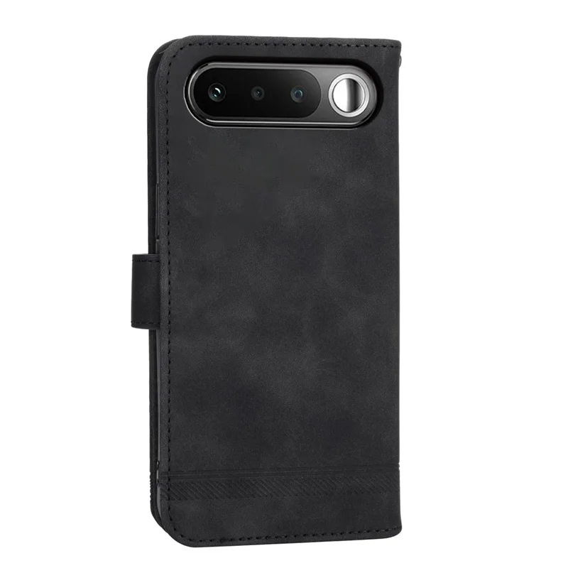 DIERFENG DF-03 для Realme 16 5G чехол из искусственной кожи с тиснением линий, бумажник, чехол для телефона с ремешком на запястье — черный