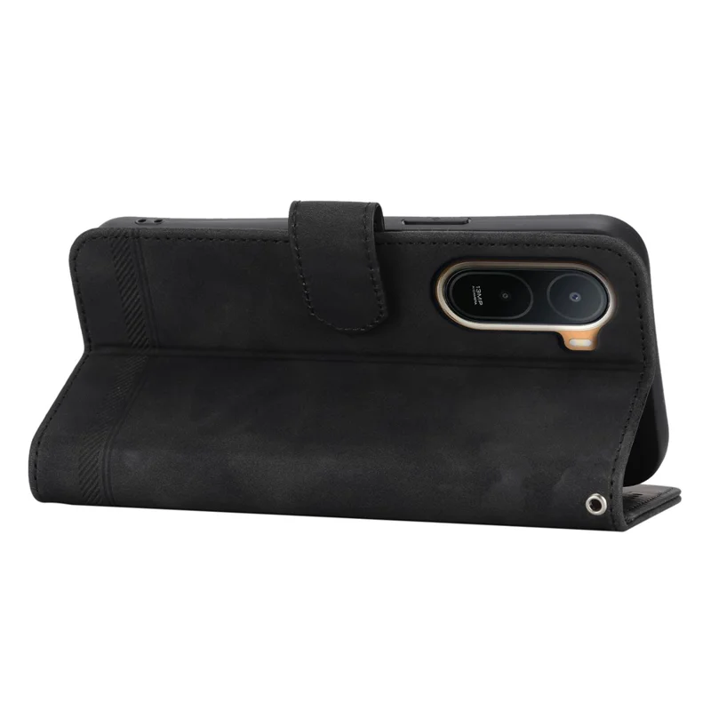 DIERFENG DF-03 Für Xiaomi Redmi A7 Pro 4G Ledertasche Linienprägung Brieftasche Handyhülle mit Handschlaufe - Schwarz