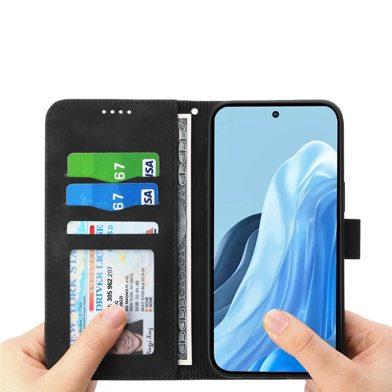 DIERFENG DF-03 Für Xiaomi Redmi A7 Pro 4G Ledertasche Linienprägung Brieftasche Handyhülle mit Handschlaufe - Schwarz