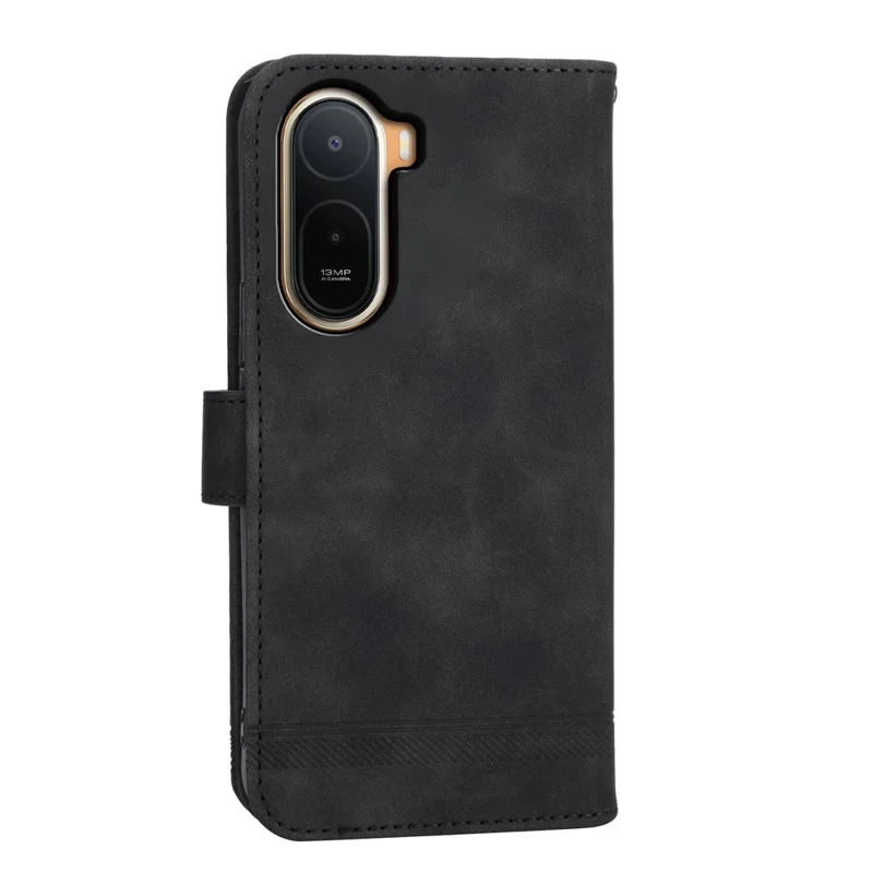 DIERFENG DF-03 Für Xiaomi Redmi A7 Pro 4G Ledertasche Linienprägung Brieftasche Handyhülle mit Handschlaufe - Schwarz