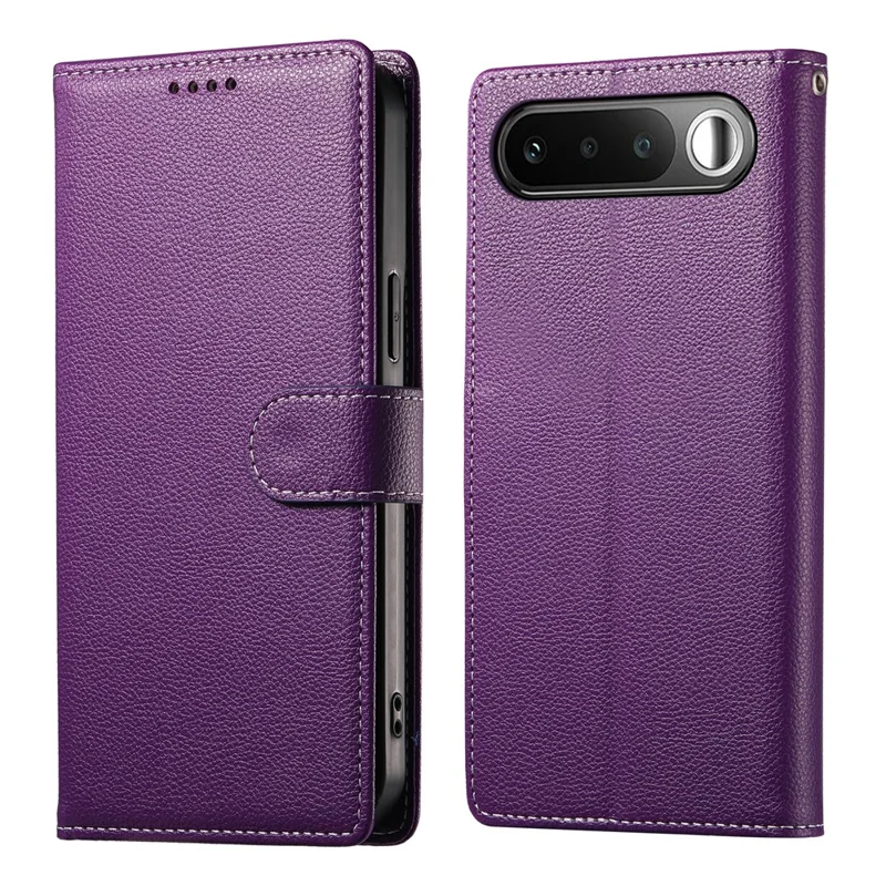 For Realme 16 5G Case Magnetic Snap Litchi Texture Leather Wallet Phone Cover with Wrist Strap - Purple