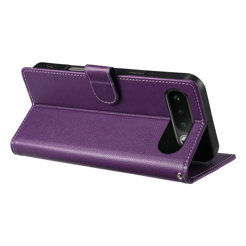 For Realme 16 5G Case Magnetic Snap Litchi Texture Leather Wallet Phone Cover with Wrist Strap - Purple