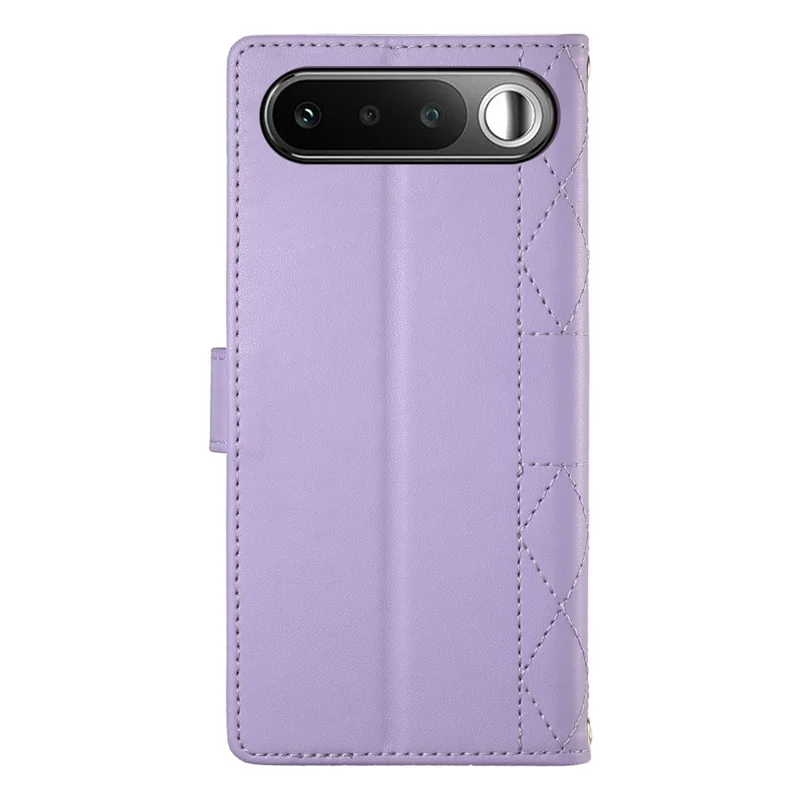 For Realme 16 5G Wallet Case Rhombus Stitching Stand Leather Phone Cover with Long   /   Short Strap - Purple