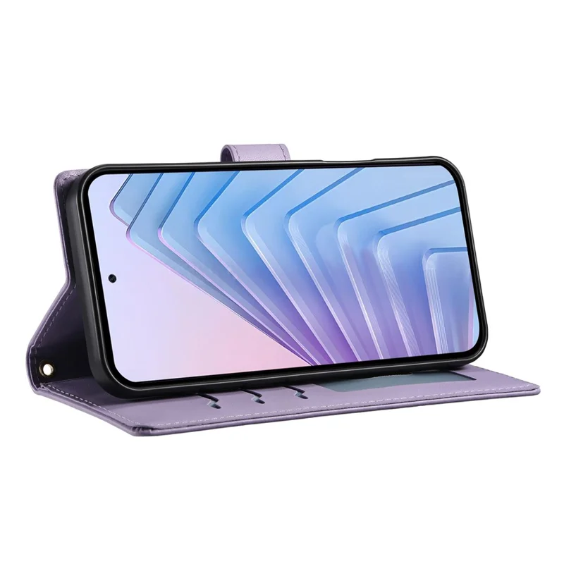 For Realme 16 5G Wallet Case Rhombus Stitching Stand Leather Phone Cover with Long   /   Short Strap - Purple