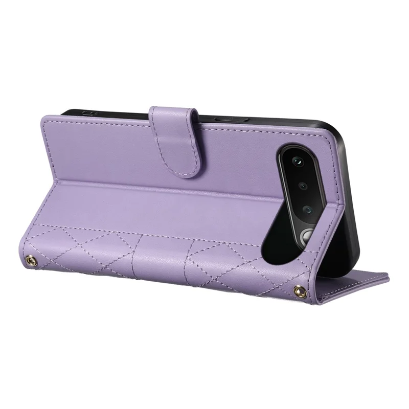 For Realme 16 5G Wallet Case Rhombus Stitching Stand Leather Phone Cover with Long   /   Short Strap - Purple