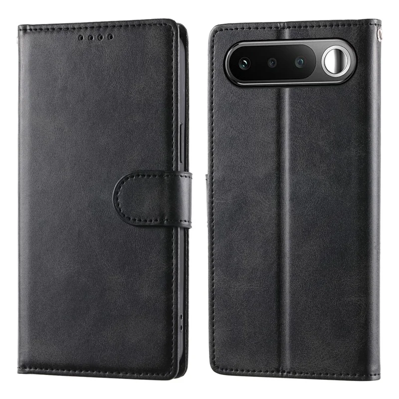 For Realme 16 5G Phone Case Stand Wallet Calf Texture PU Leather Flip Phone Cover with Wrist Strap - Black