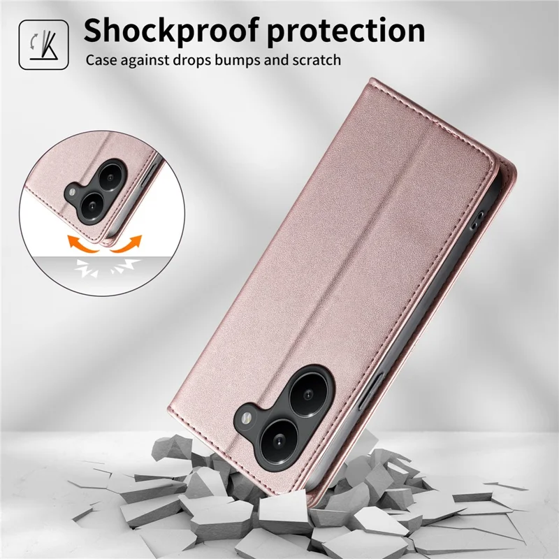 For Realme 16 5G Wallet Stand Case Line Splicing TPU PU Leather Phone Cover - Pink