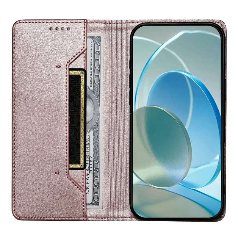 For Realme 16 5G Wallet Stand Case Line Splicing TPU PU Leather Phone Cover - Pink