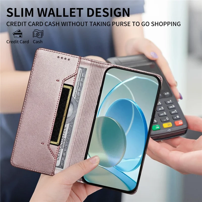 For Realme 16 5G Wallet Stand Case Line Splicing TPU PU Leather Phone Cover - Pink