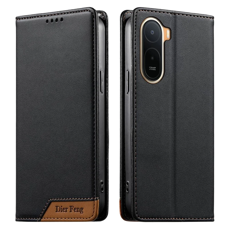 DIERFENG DF-018 for Xiaomi Redmi A7 Pro 4G Case RFID Blocking Wallet Leather Phone Cover with Color Splicing Logo Corner - Black