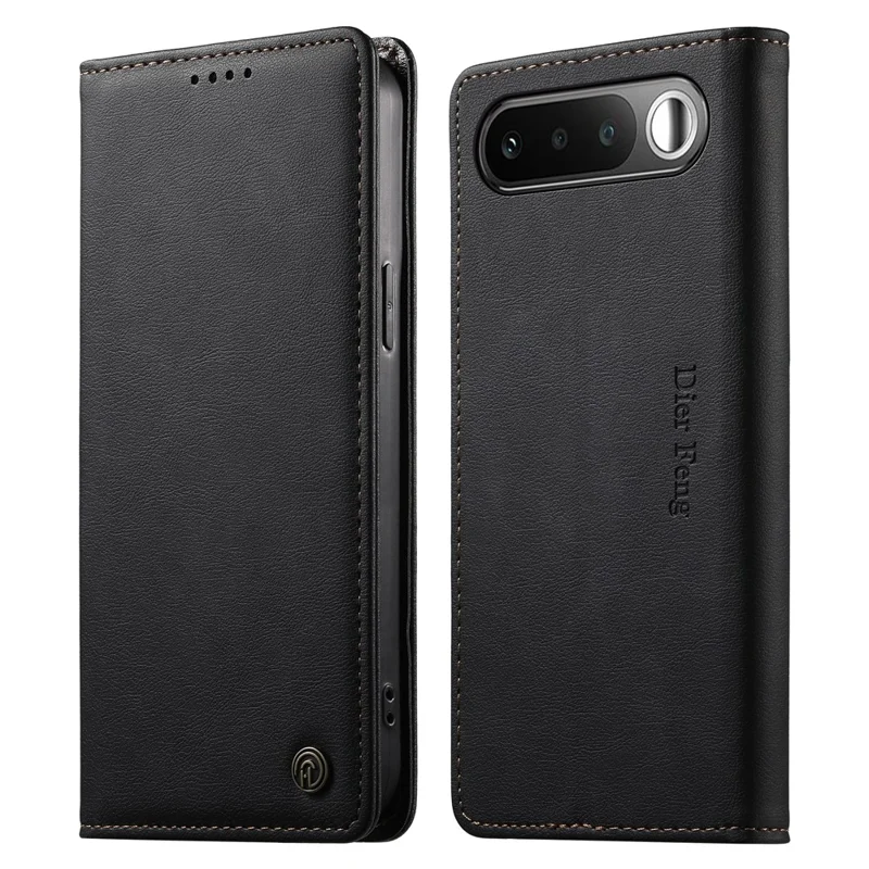 DIERFENG DF-019 for Realme 16 5G Leather Wallet Case Magnetic Flip Cover with Card Slots RFID Blocking - Black
